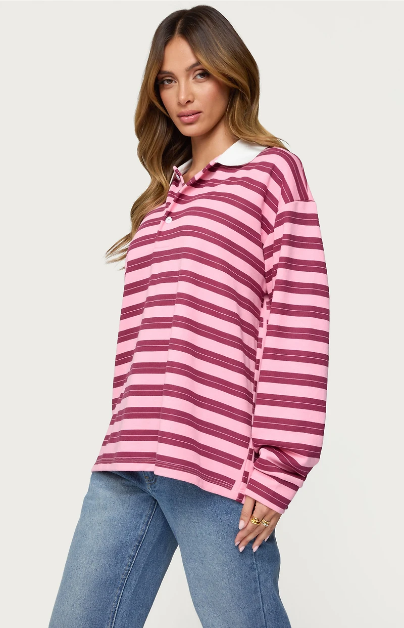 Edikted Maureen Striped Polo Sweatshirt
