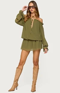 Edikted Delphine Off Shoulder Chiffon Romper