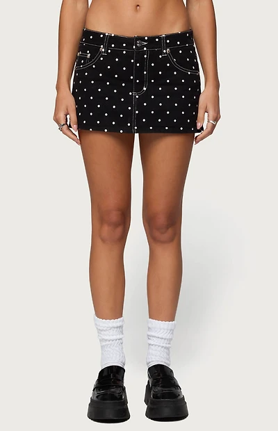 Edikted Freada Polka Dot Denim Mini Skort