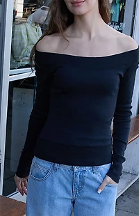 John Galt Black Ginny Long Sleeve Off-The-Shoulder Top