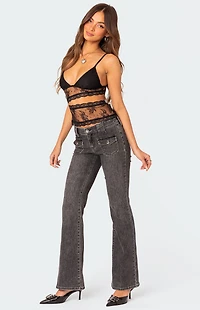 Edikted Tatum Washed Low Rise Flare Jeans