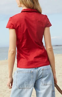 John Galt Red Rue Collared Top
