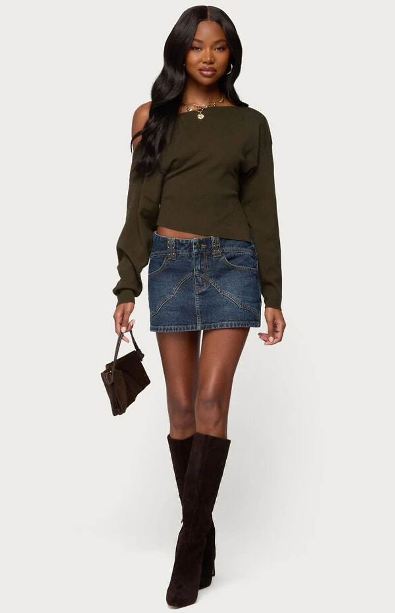 Edikted Chenelle Asymmetric Off Shoulder Sweater