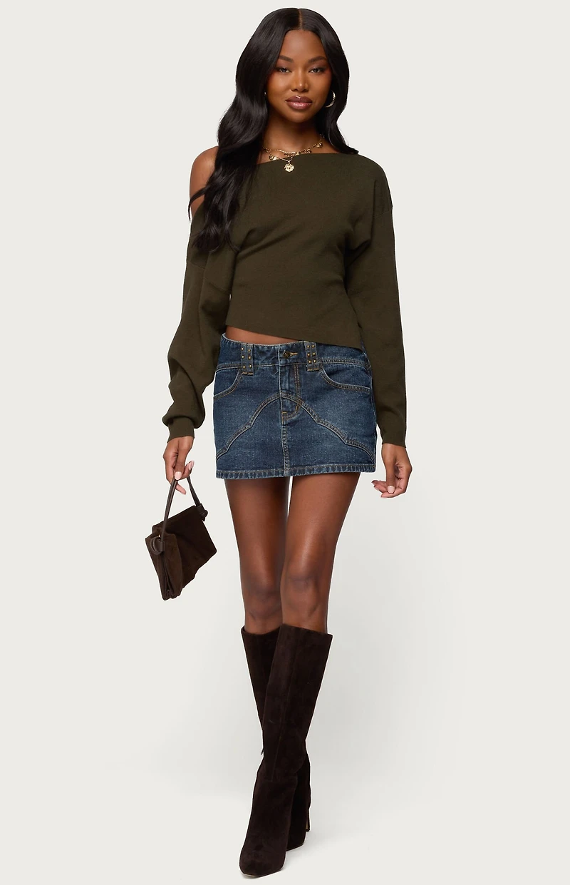 Edikted Chenelle Asymmetric Off Shoulder Sweater