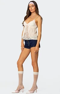 Edikted Ribbon Sheer Lace Babydoll Top