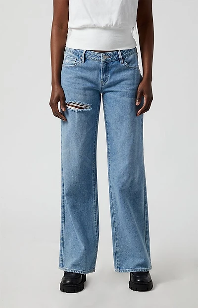 Pacsun Zoe Low Rise Girlfriend Jeans Ripped Medium Indigo