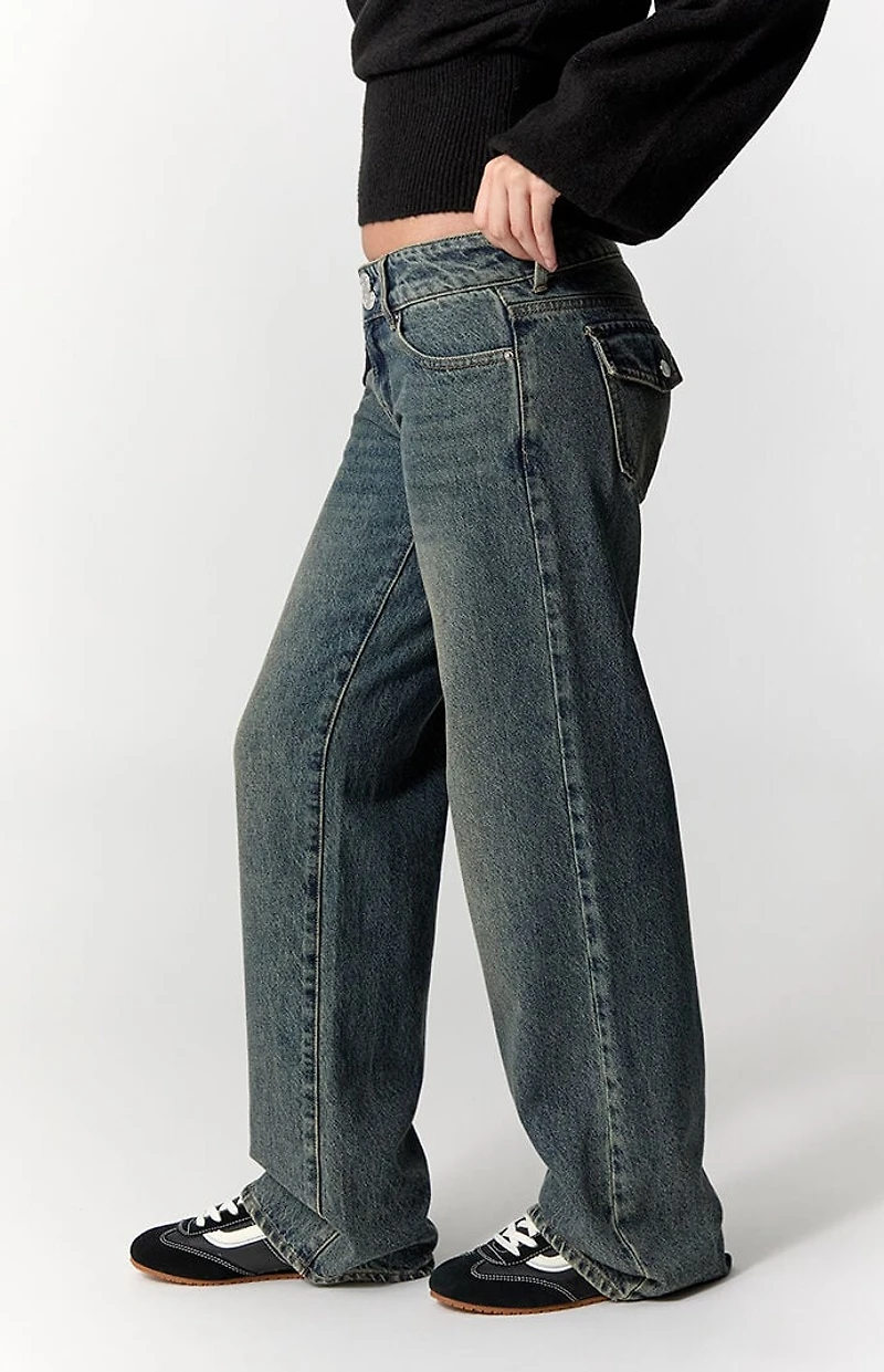 Pacsun Zoe Low Rise Girlfriend Jeans Dark Blue