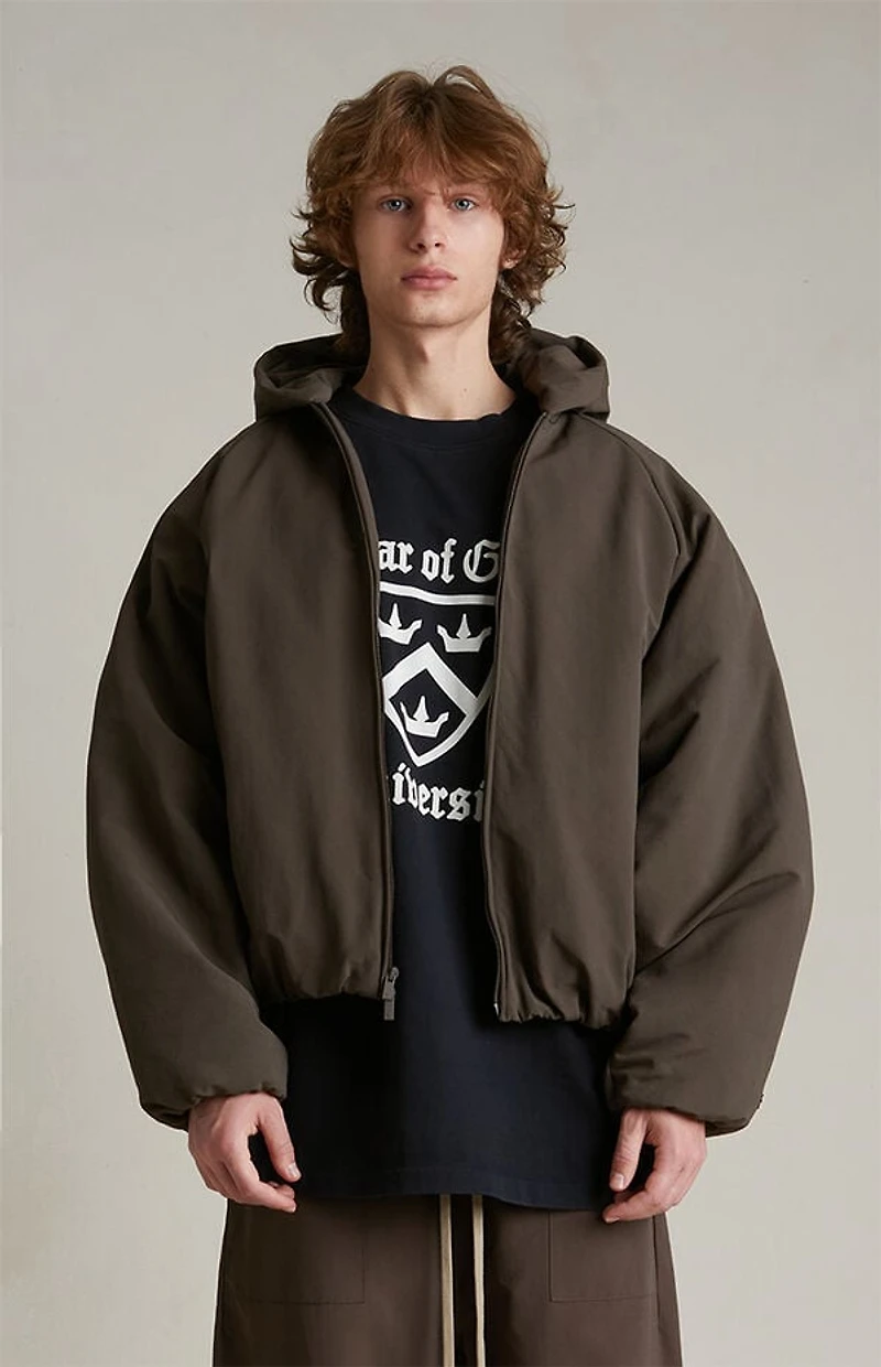 Fear of God ESSENTIALS Brown Military Nylon Hooded Bomber Jacket