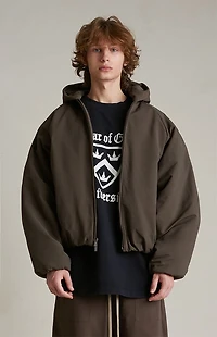 Fear of God ESSENTIALS Brown Military Nylon Hooded Bomber Jacket