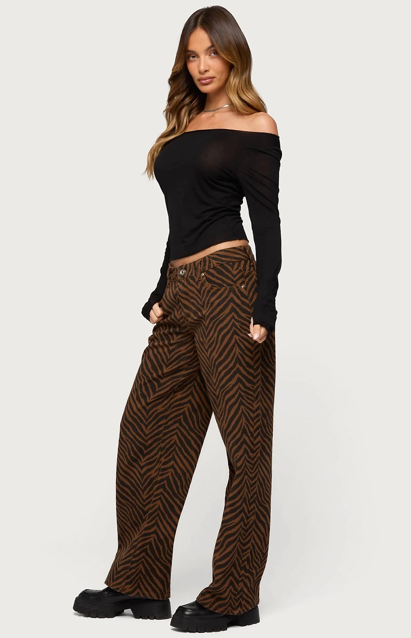 Edikted Zebra Print Low Rise Baggy Jeans