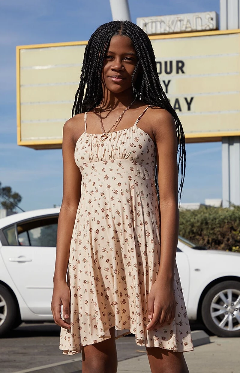 Pacsun Kids Tan Floral Sleeveless Dress