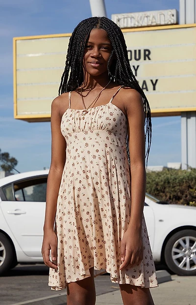 Pacsun Kids Tan Floral Sleeveless Dress