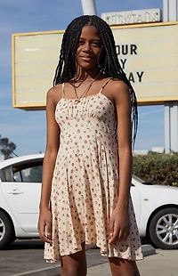 Pacsun Kids Tan Floral Sleeveless Dress