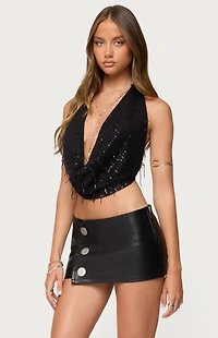 Edikted Fringed Sequin Backless Halter Top
