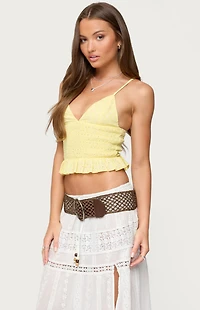 Edikted Evy Embroidered Peplum Scrunch Top