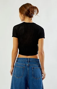adidas Black Crochet Cropped T-Shirt