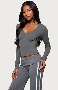 Edikted Ferne Long Sleeve V Neck Top