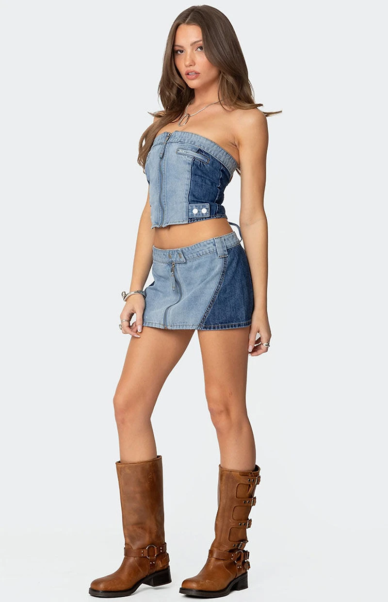 Edikted Reni Contrast Denim Zip Up Corset