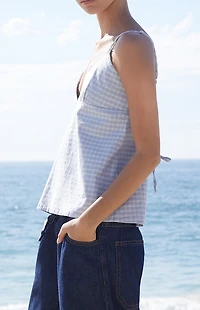John Galt Light Blue Plaid Edith Tank Top