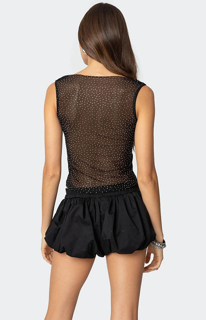 Edikted Rhinestone Sheer Mesh Top
