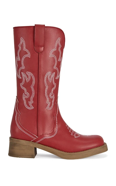 AZALEA WANG Women's Mariana Red Western Boots