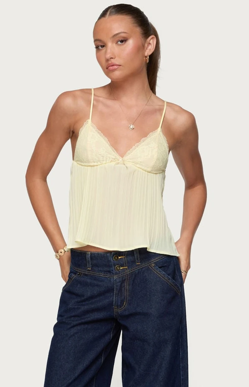 Edikted Rhian Lacey Pleated Babydoll Top
