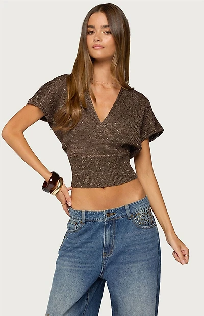 Edikted Shirah Backless Sequin Knit Top