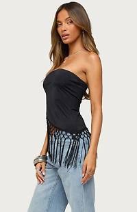 Edikted Sarika Asymmetric Fringe Strapless Top