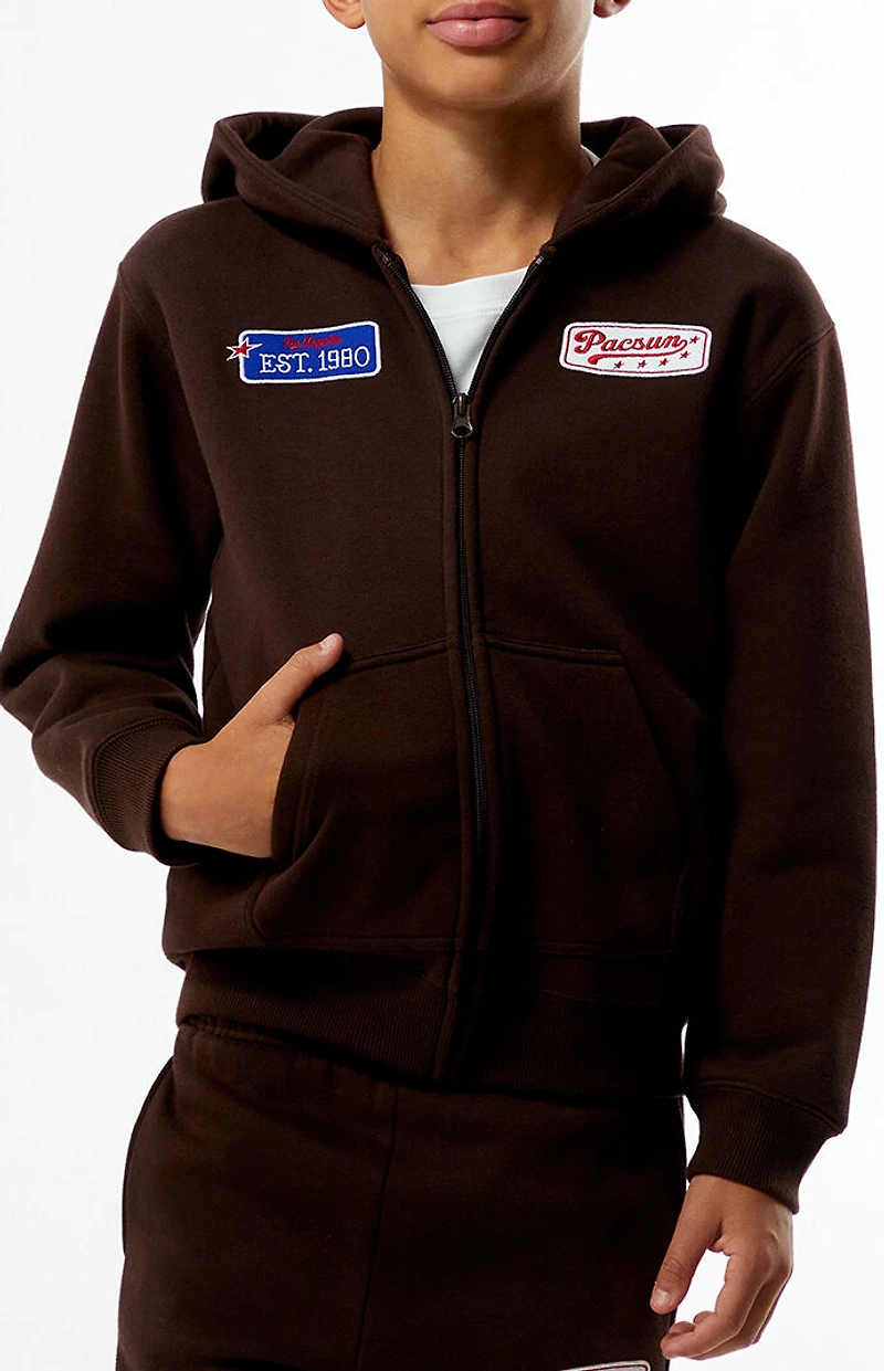 Pacsun Kids Brown Embroidered Patch Full Zip Up Hoodie