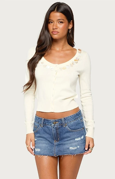 Edikted Eeva Iridescent Button Knit Cardigan