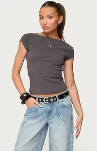 Edikted Oliana Ribbed Boat Neck T-Shirt