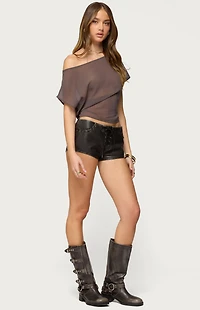 Edikted Noria Sheer Chiffon Off Shoulder Top