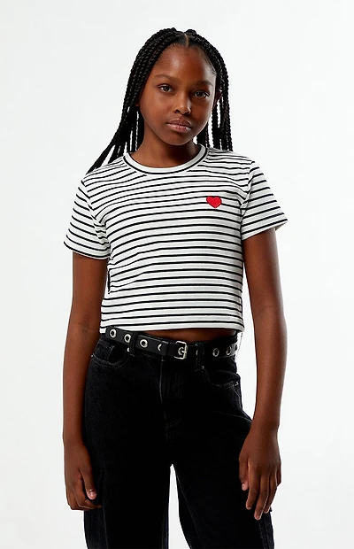 Pacsun Kids Striped Ribbed Embroidered Heart Skimmer T-Shirt