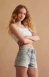 RARE DNM EDIT Light Blue Rhinestone Trim High Waisted Denim Festival Shorts