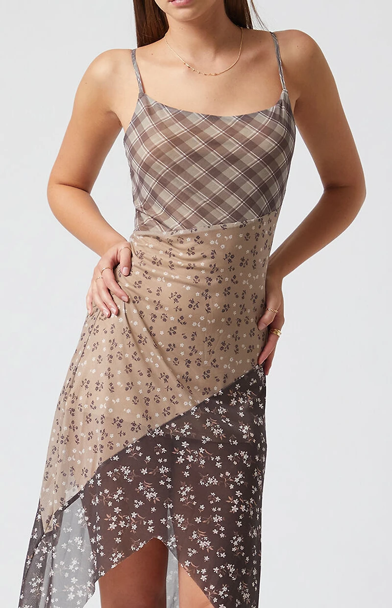 Beverly and Beck Kennedy Mixed Print Asymmetrical Midi Dress