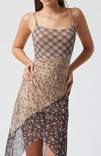 Beverly and Beck Kennedy Mixed Print Asymmetrical Midi Dress