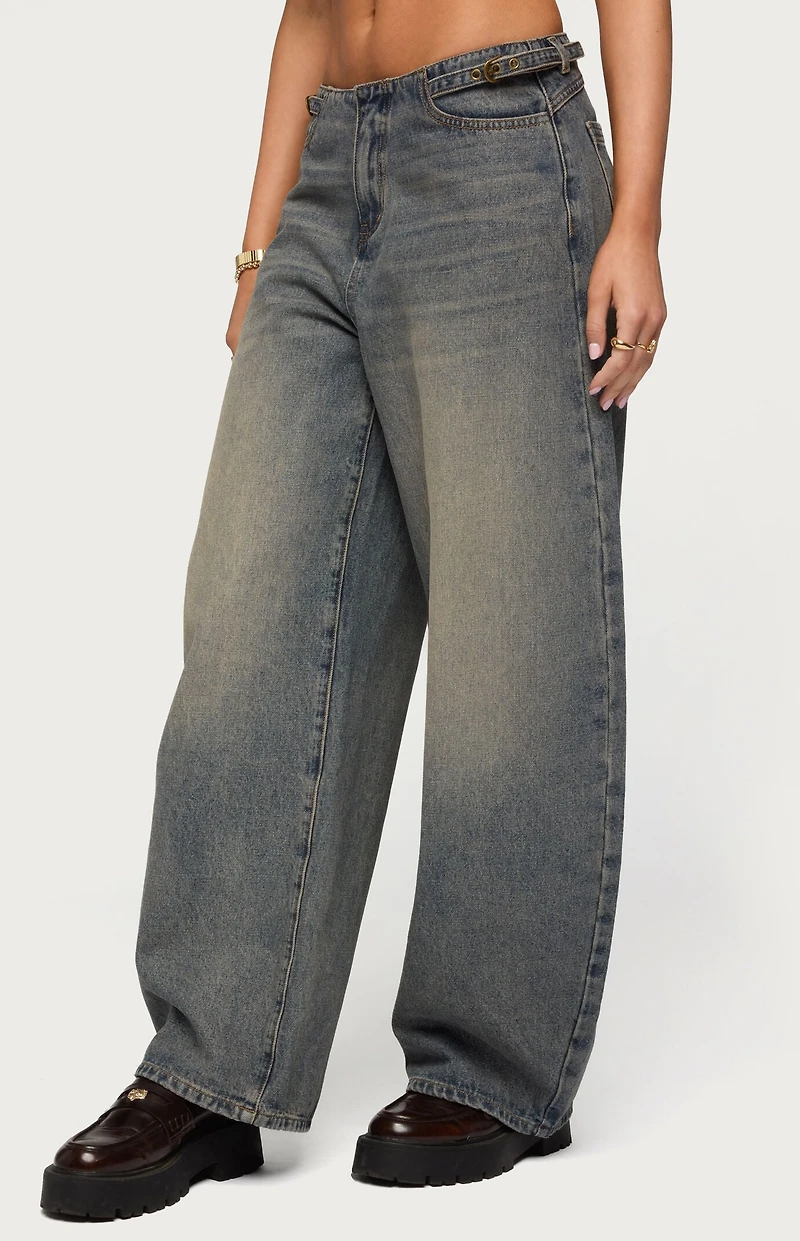 Edikted Side Belt Low Rise Barrel Jeans