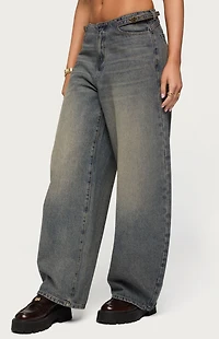 Edikted Side Belt Low Rise Barrel Jeans