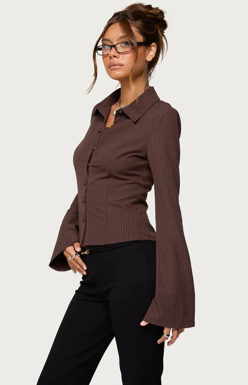 Edikted Pinstripe Tailored Button Up Shirt