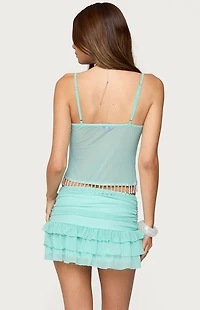 Edikted Enya Fringed Sheer Mesh Top