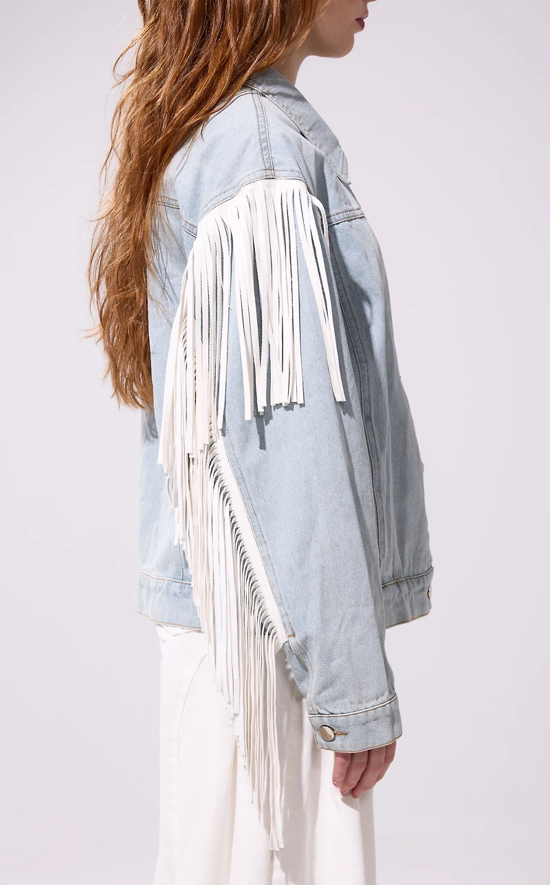 AZALEA WANG Arla Denim Fringe Jacket