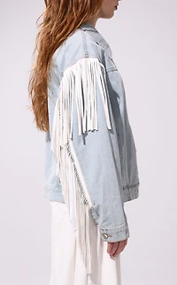 AZALEA WANG Arla Denim Fringe Jacket