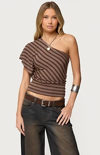 Edikted Asymmetric Striped One Shoulder Top