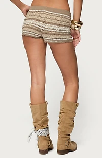 Edikted Daphnie Striped Pointelle Knit Shorts