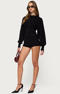 Edikted Maizy Puff Sleeve Scalloped Knit Cardigan