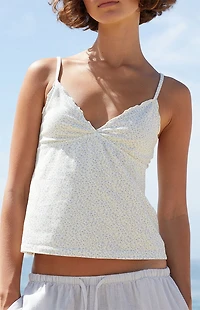 John Galt Floral Tiffany Lettuce Edge Tank Top