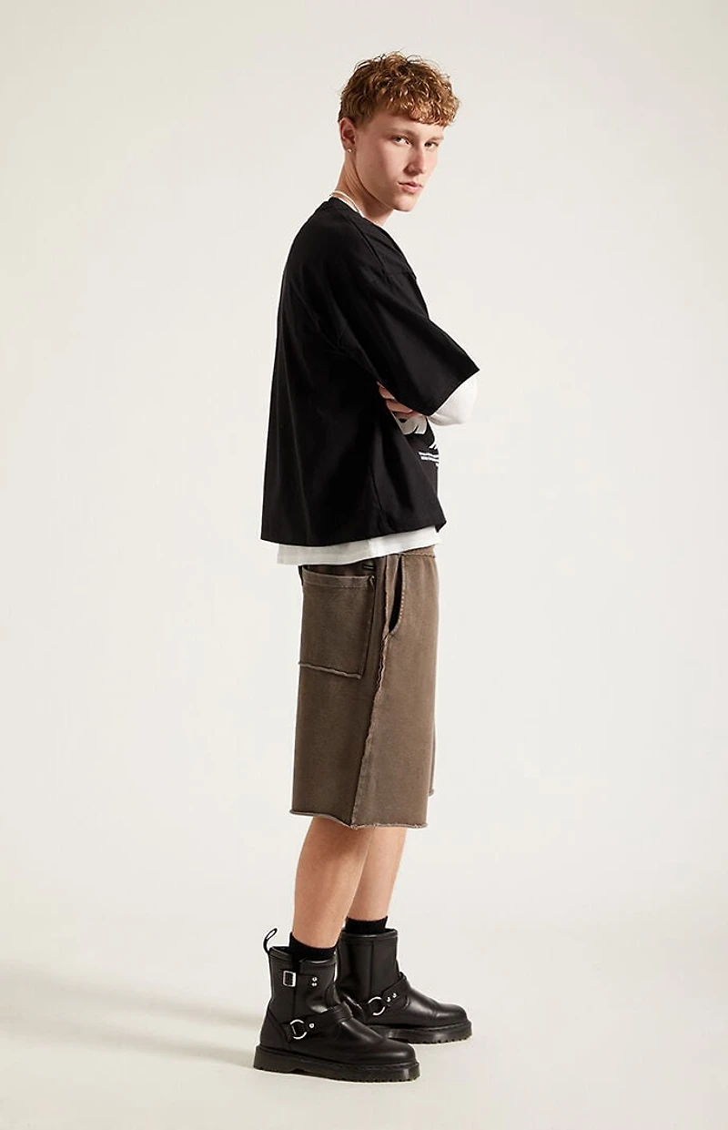 Pacsun Washed Brown Fleece Raw Baggy Sweat Shorts