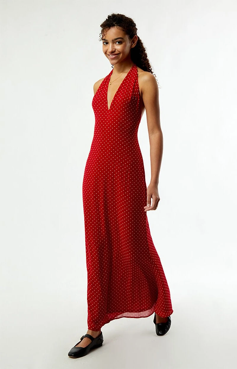 Beverly and Beck Isabel Chiffon Polka Dot Midi Dress