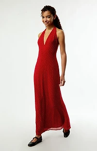 Beverly and Beck Isabel Chiffon Polka Dot Midi Dress