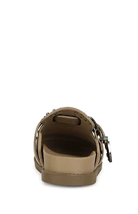 AZALEA WANG Women's Tan Flair Faux Leather Turquoise Mules